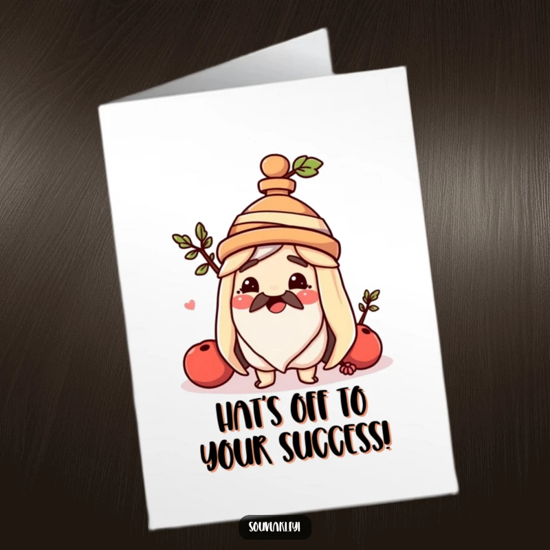 Funny Free Printable Congrats Card: A happy souvlaki proudly wears a miniature amphora as a festive hat, celebrating success.