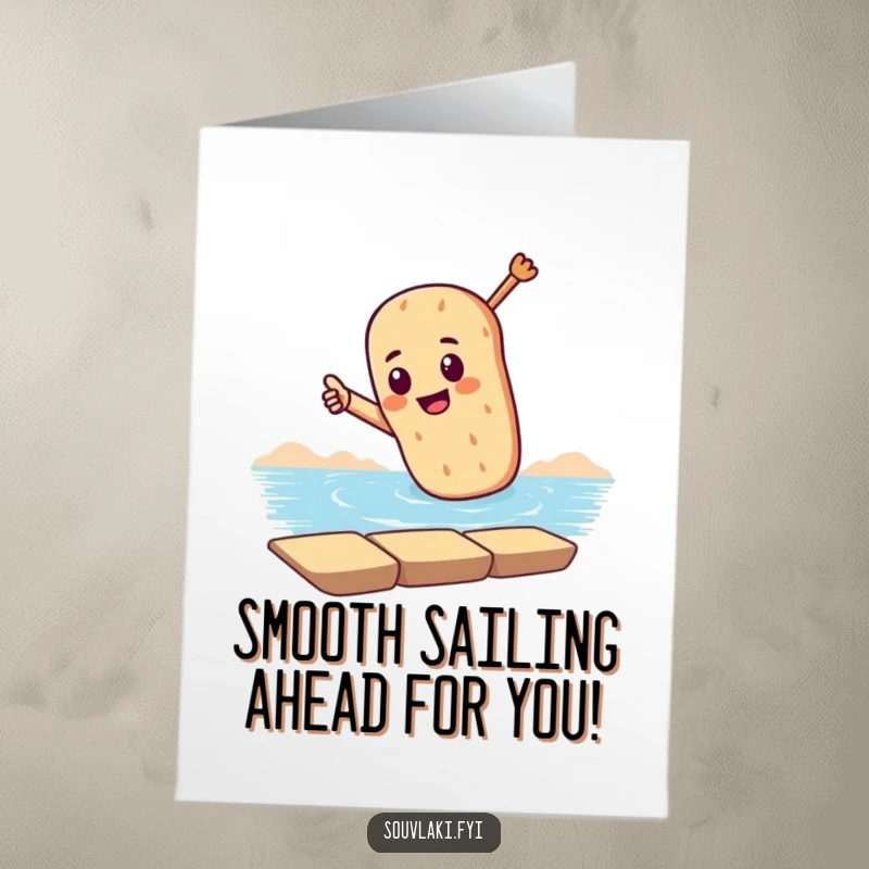 Funny free printable congratulations card: a souvlaki dramatically points towards the sea, celebrating achievements and new horizons with flair.