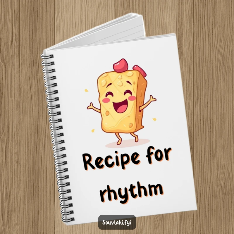 Funny baklava piece performing a flamenco dance on a notebook cover. Ideal for journaling and note-taking, a delightful funny gift.