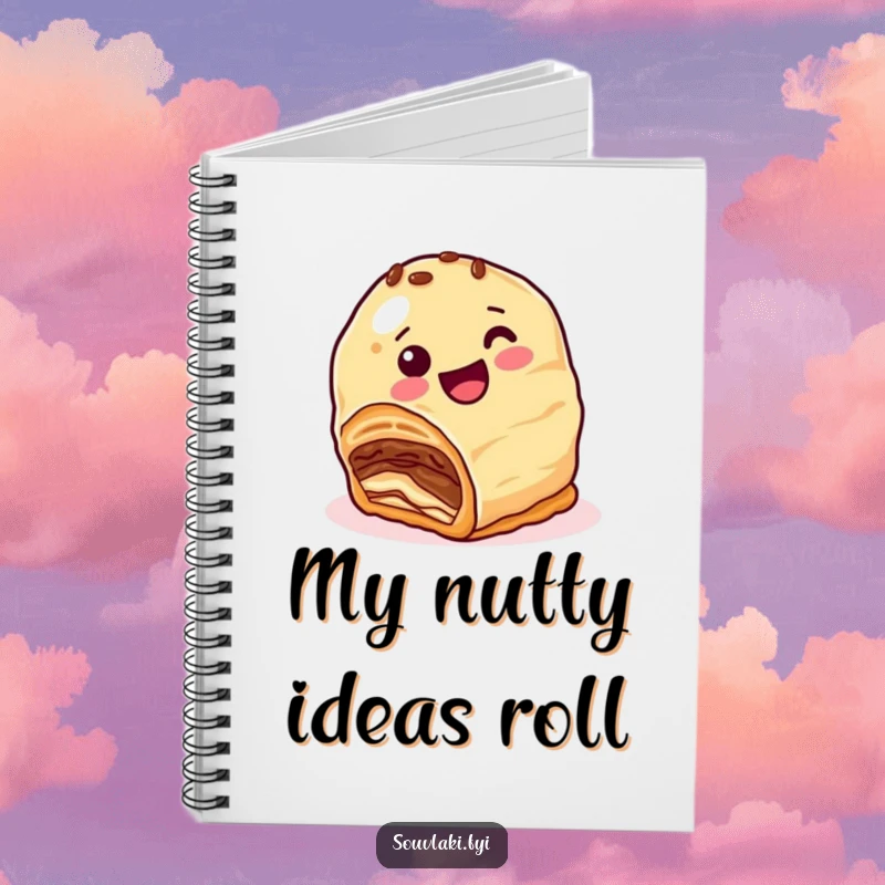 Funny Notebook: A happy baklava character with nutty layers comically rolls downhill, inspiring your sweetest notes and ideas.