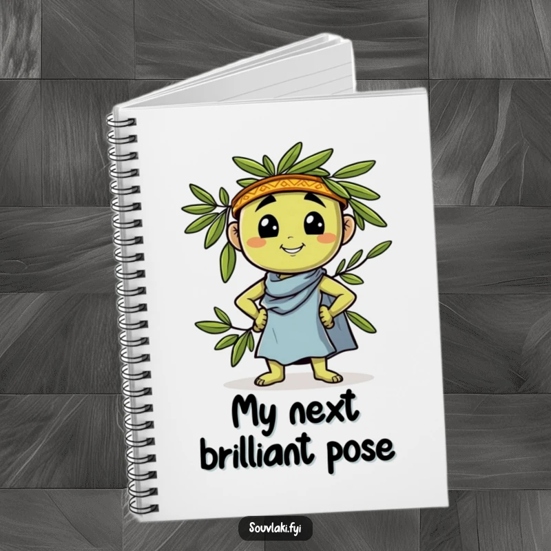 Funny Notebook: A proud olive character confidently leans and strikes a Greek pose, fueling your creative writing sessions.