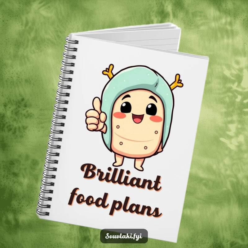 Funny Notebook: Delighted souvlaki character giving a thumbs up, perfect for jotting down tasty ideas.