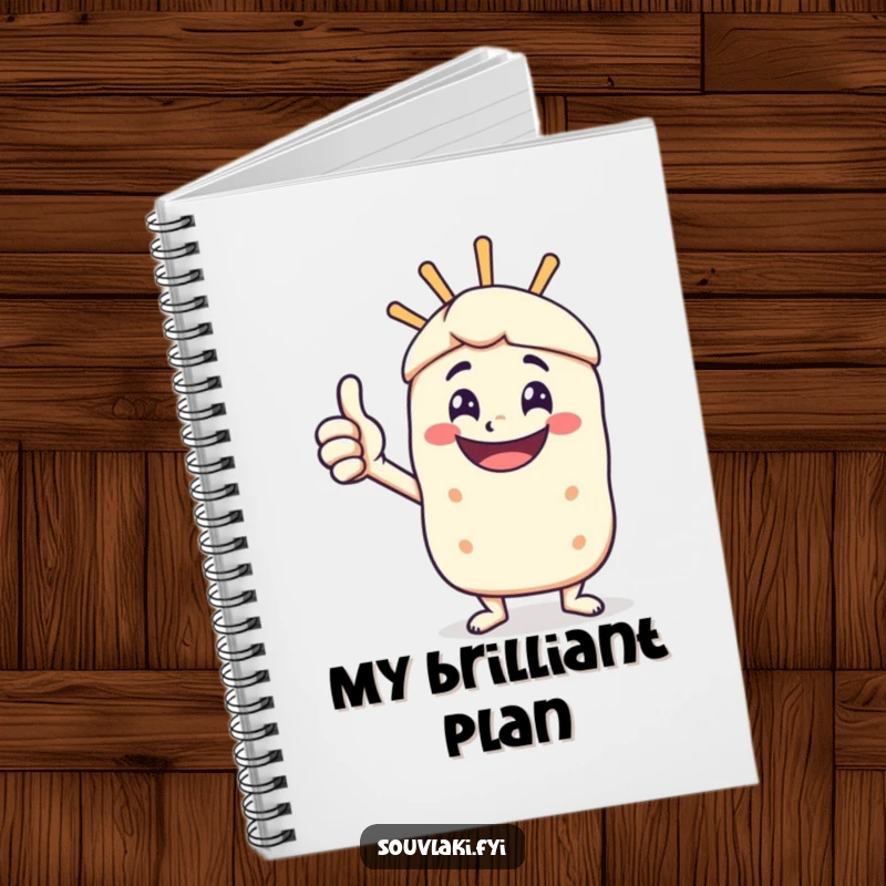 Funny notebook featuring a happy souvlaki skewer character giving an enthusiastic, vigorous thumbs-up.