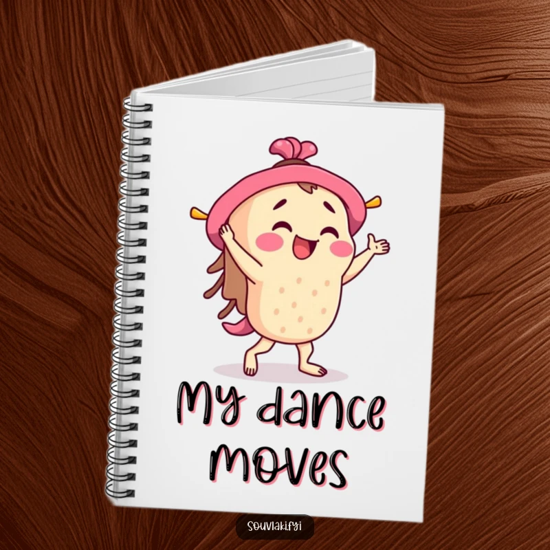 Funny Souvlaki Notebook: A souvlaki skewer character performs an enthusiastic jig, perfect for jotting down ideas with humor.