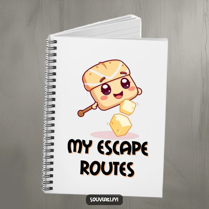 Funny Souvlaki Skewer Feta Antics Notebook: A giggling souvlaki skewer playfully dodges a falling feta cheese cube.