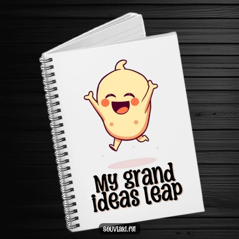 Funny Spanakopita Notebook: A laughing spanakopita character is illustrated in a dramatic leap, ideal for note-taking and creative brainstorming.