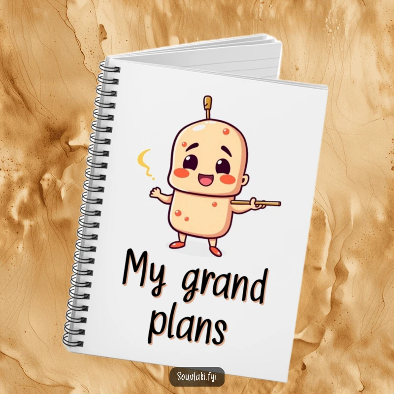 Funny Souvlaki Notebook: A souvlaki skewer character gestures dramatically, perfect for journaling with a flair of humor.