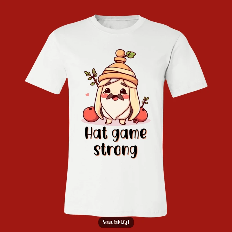 Show off your Greek pride with this funny t-shirt featuring a happy souvlaki sporting an amphora hat. A delightful gift for foodies!