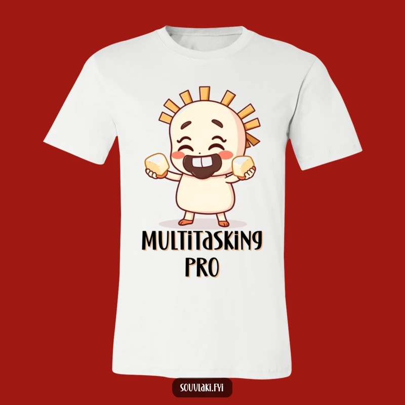 Funny Souvlaki Feta Juggling T-Shirt - Grinning Skewer Fun