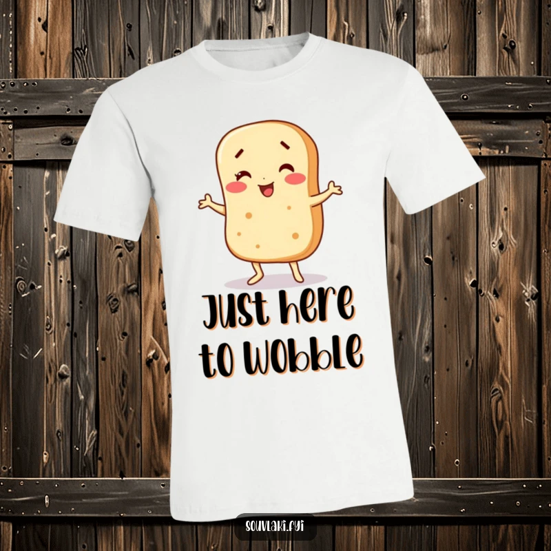 Funny T-Shirt: A pita bread character performs a funny wobble dance. Great for dancers and food lovers. Funny gift.