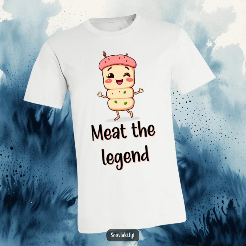 Funny Souvlaki T-Shirt: A smiling souvlaki skewer character performs a proud strut, showcasing its humorous and confident personality.