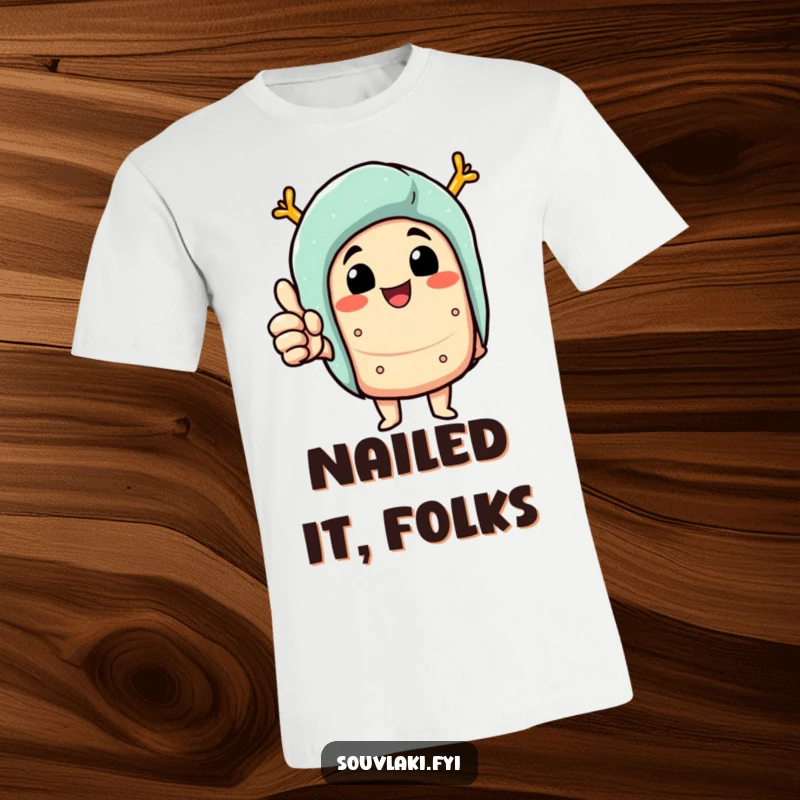 Funny T-Shirt: Delighted souvlaki character giving a thumbs up, expressing pure joy and culinary approval.