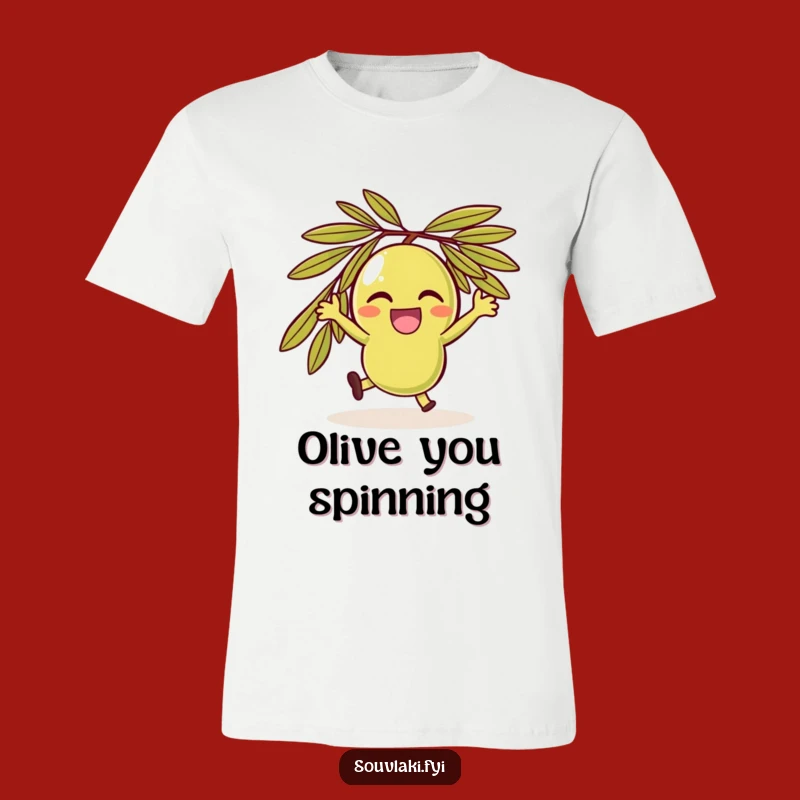 Funny Olive Spin T-Shirt: Delighted Character, Playful Tee