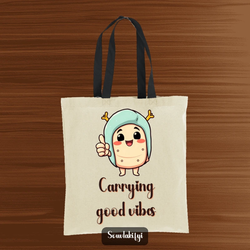 Funny Tote Bag: Delighted souvlaki character giving a thumbs up, perfect for carrying essentials with a smile.