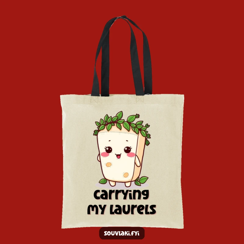 Funny Feta Cheese Laurel Tote Bag: Silly Victorious Character Carry-All