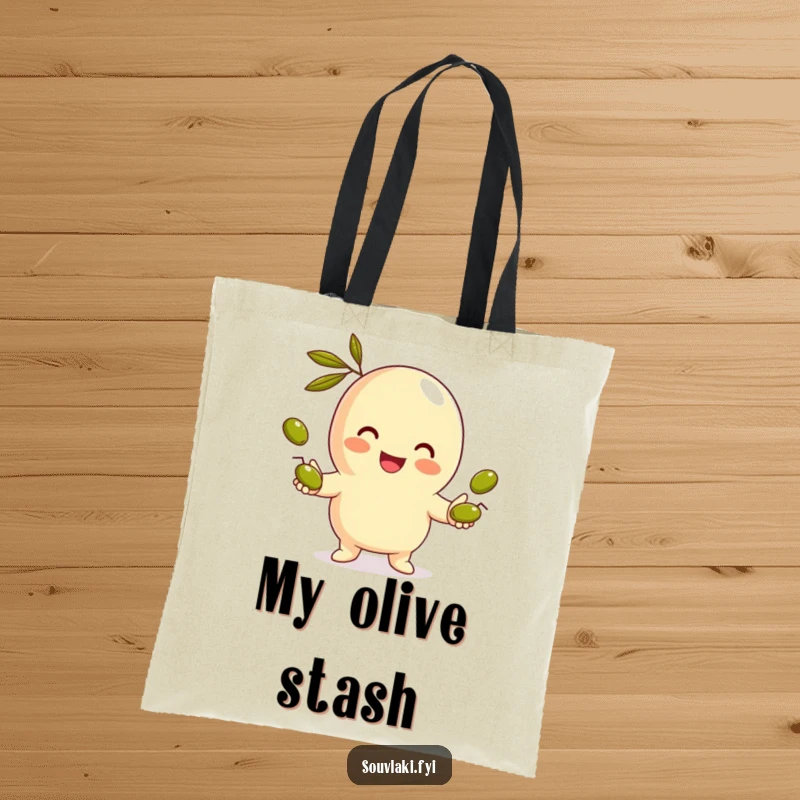 Funny Gyro Tote Bag: A smiling gyro character showcases its olive-juggling prowess, ready to carry your market finds with style.