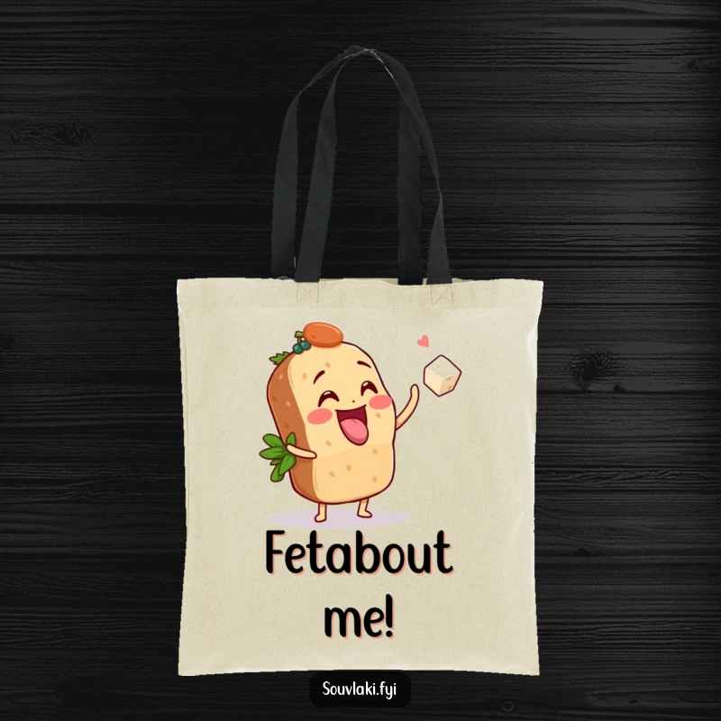Funny Tote Bag: A souvlaki playfully tosses a tiny feta cube, a humorous and practical accessory for food lovers.