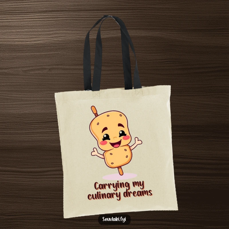 Funny souvlaki skewer tote bag with a smiling character giving a proud wink, a great funny gift for shopping.