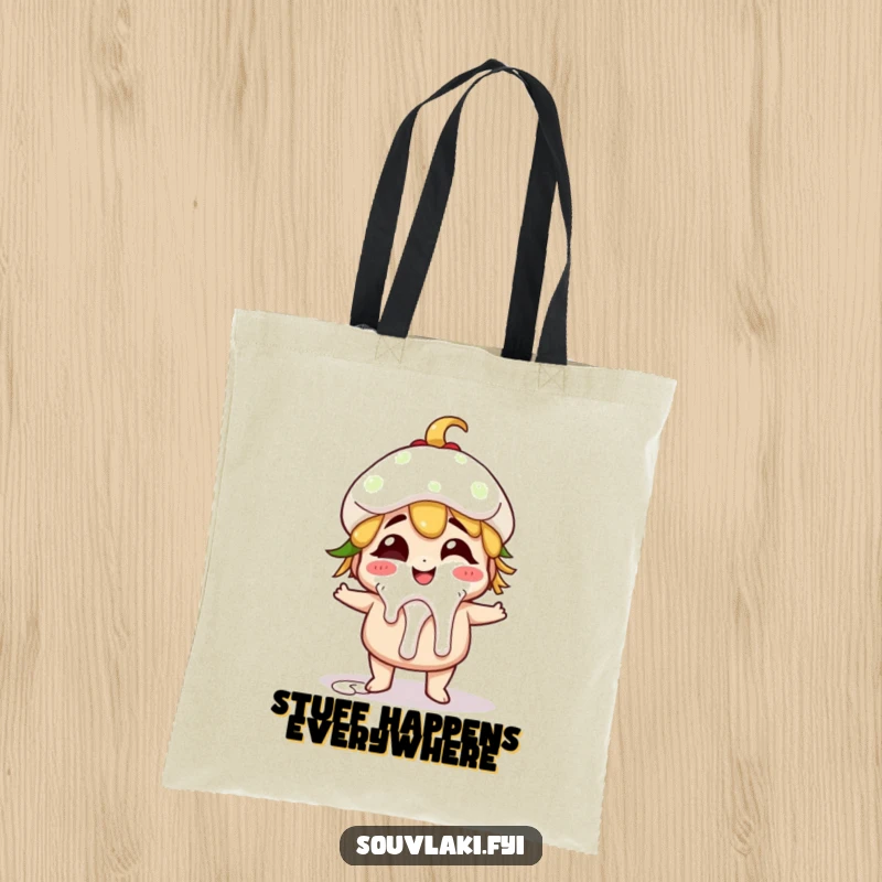 Funny giggling gyro character with playfully dripping tzatziki, a stylish and functional tote bag.